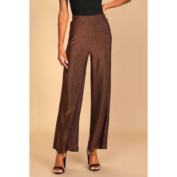 Lulus Follow the Festivities Copper Metallic Pants Women's Size Large Wide-Leg - Picture 1 of 12